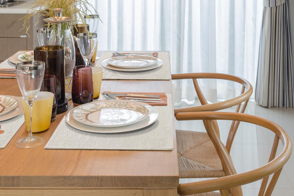 homing Cotton Linen Placemats Set of 6, Cloth Washable Farmhouse Dining Table Mats for Indoor, Outdoor, Easter, Easy to Clean, Neutral Beige, 13 x 19 Inch