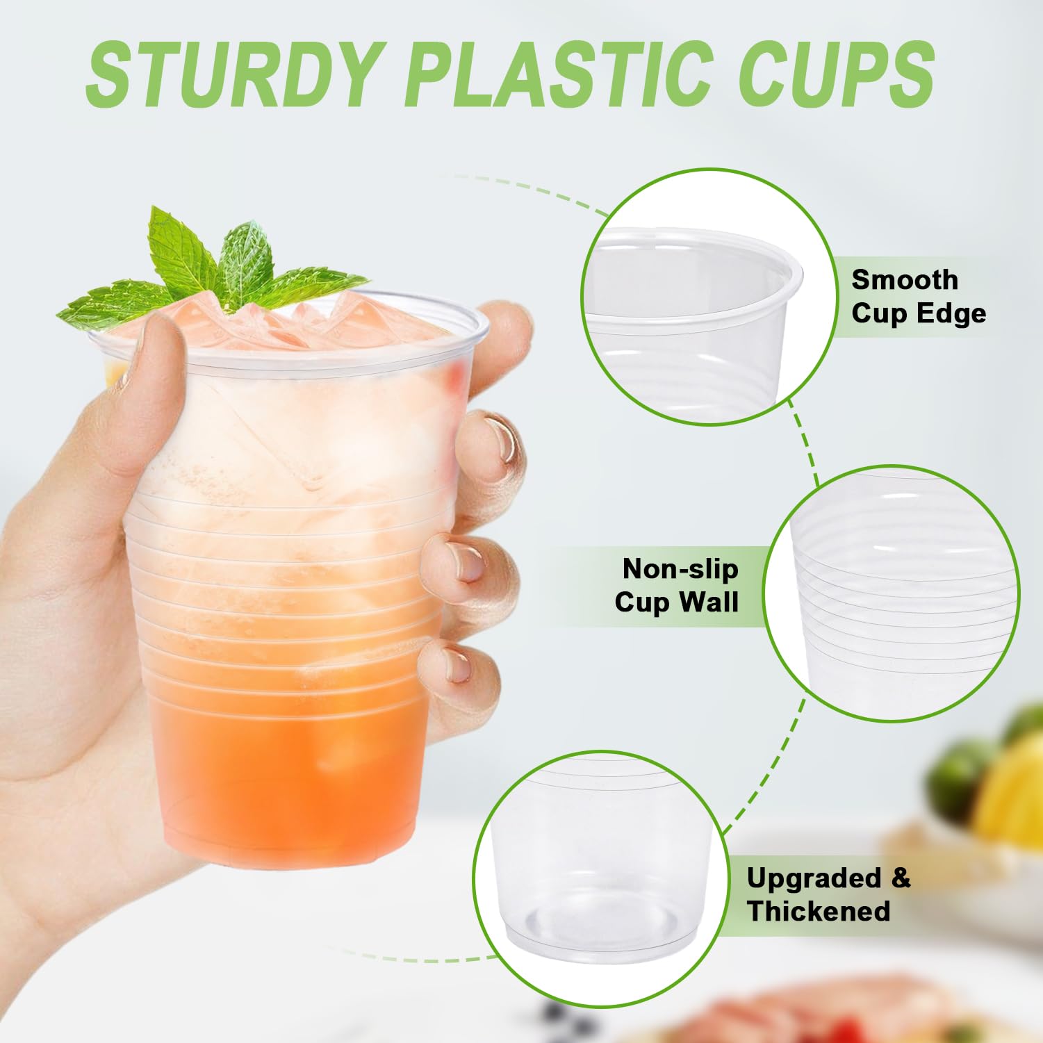 Huifany 200 Pack 9 oz Plastic Cups, Clear Plastic Cups Disposable, Clear Cup Cold/Hot Drinking Cup for Party, Wedding, Graduation, Travel, Holiday, Events, Birthday
