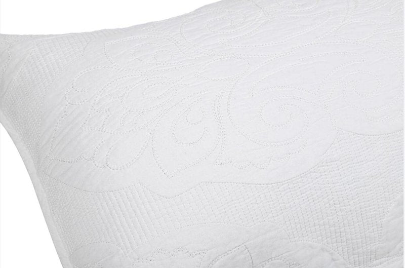 D DODOU Cotton Quilted Pillow Shams Queen Size Set of 2, Floral Decorative Pillow Covers, White Pillow Case with Tie Closure.20 x 27 inch