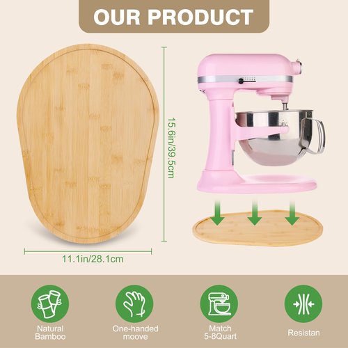 Adwrparts Food-Grade Bamboo Mixer Slider Compatible with Kitchen aid Stand Mixer Artisan Bowl Lift 5-8Qt, Countertop Storage Mover Accessories Mixer Sliding Tray Attachments