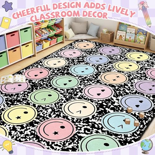Large Smile Face Classroom Rug, 7.6x12 ft Educational Play Carpet