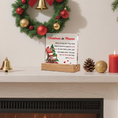 Cardinal Memorial Gift - Christmas In Heaven Empty Chair Sign | 4x4 Inches Home Decor