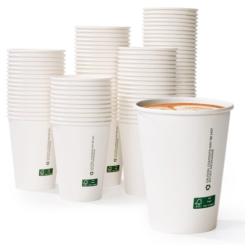 LITOPAK 200 Pack 12 oz Disposable Paper Coffee Cups, White FSC Hot Coffee Cups for Multiple Drinks for Office, Store, Home