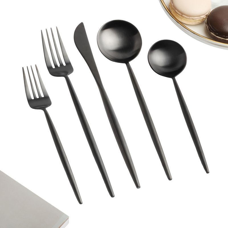 Homelux Theory 18/10 Stainless Steel Silverware Set, 4 Cutlery Set of 5pc Heavy Duty Spoons & Forks Set, Stainless Steel Kitchen Utensils, Adaline Royal Modern Utensils & Contemporary Flatware Set
