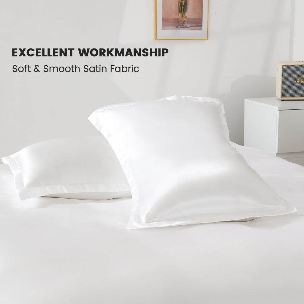 HOdo Home Satin Duvet Cover Twin Size, 3 Piece Silk Like Comforter Cover, Ultra Soft and Breathable Bedding Set with Zipper Closure & Corner Ties (White)