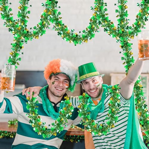 33ft St. Patrick's Day Shamrock Tinsel Garland - Green & Gold Decor