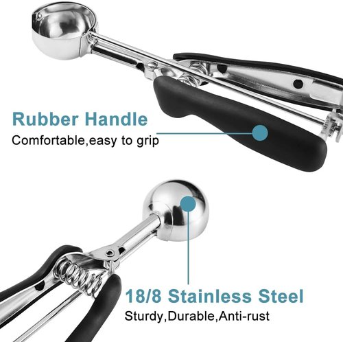 HOMURE Cookie Scoop Set - 3-Piece Stainless Steel Scoops with Non-Slip Grip for Baking Cookies & Ice Cream