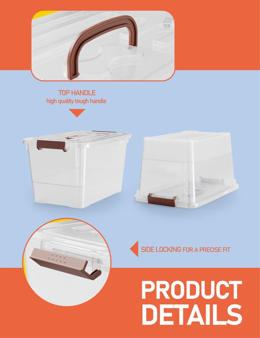 WYT 32 Qt Clear Plastic Storage Bins - Durable Lids & Latching Buckle | 6-Pack Stackable Organizers