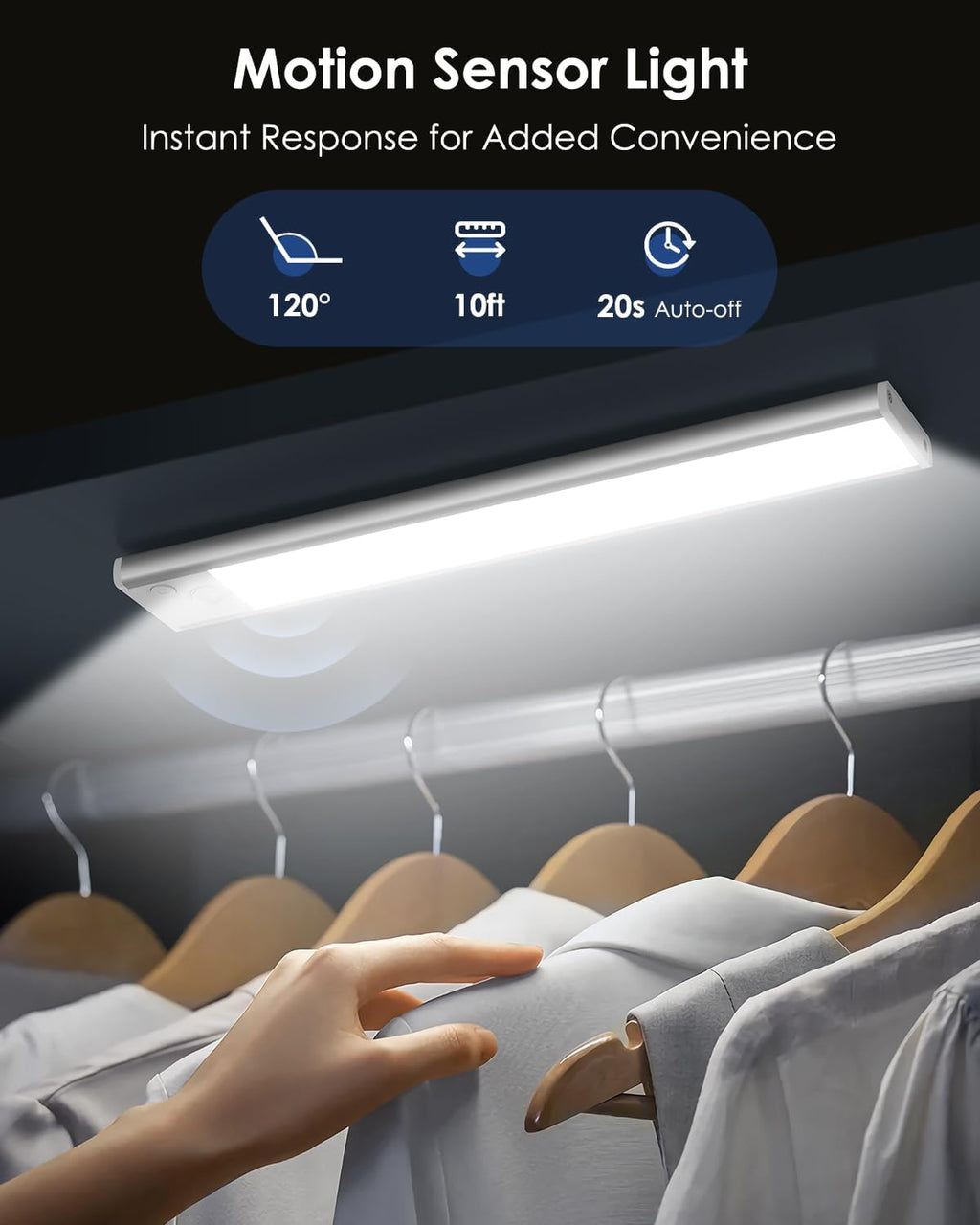 VerRon Under Cabinet Lighting - 5-Pack LED Motion Sensor Lights | Rechargeable 2200mAh, 10in for Kitchen & Closet