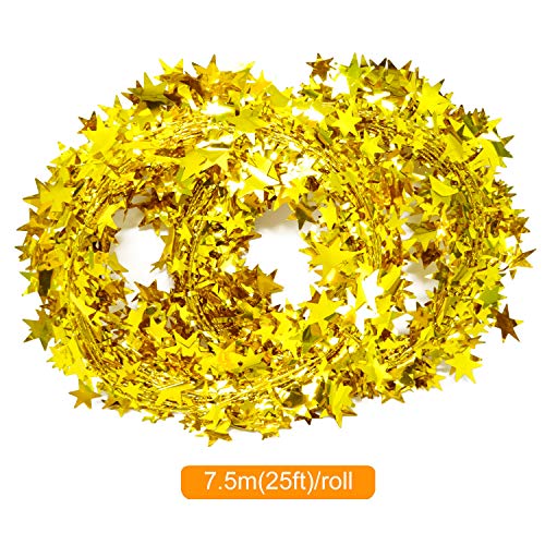 Sparkly Star Garland - Gold, 2 Rolls 25ft Christmas & Party Decor