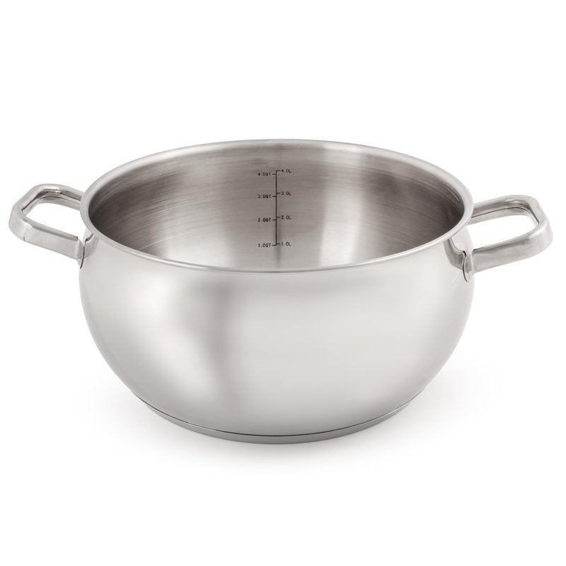 BergHOFF Belly Shape 18/10 Stainless Steel 9.5 inches Stockpot 5.5qt., Metal Lids, Fast, Evenly Heat, Induction Cooktop Ready