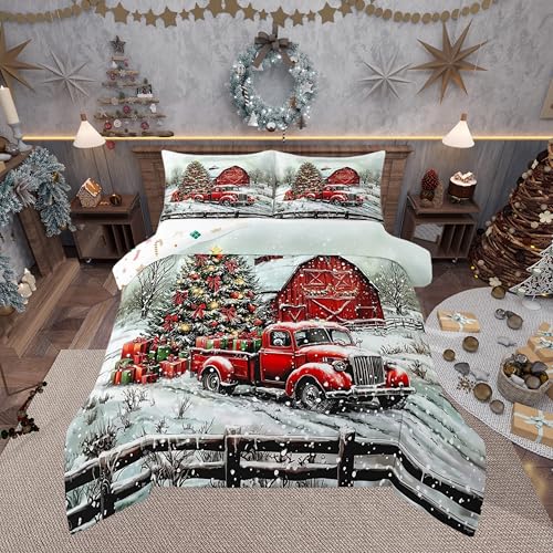 Castle Fairy Red & White Twin Christmas Tree Bedding Set for Kids & Teens
