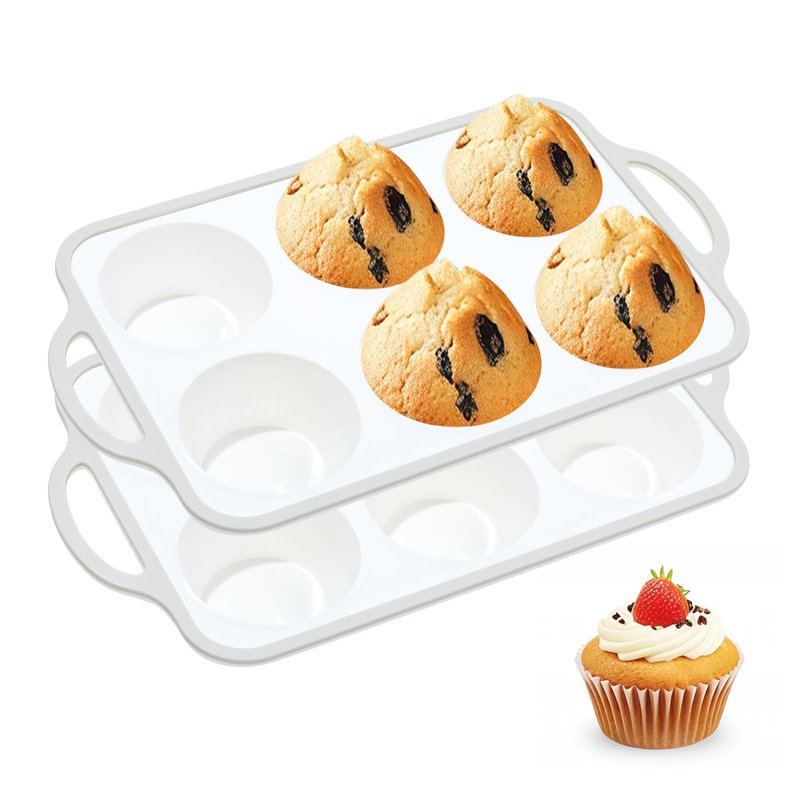 Fimary Silicone Jumbo Muffin Pan with Metal Frame, Non Stick Food Grade Silicone Large Muffin Pan, with Handles 6 Cup,BPA-Free and Dishwasher Safe, Jumbo Cupcake Pans - 2 Piece Gray