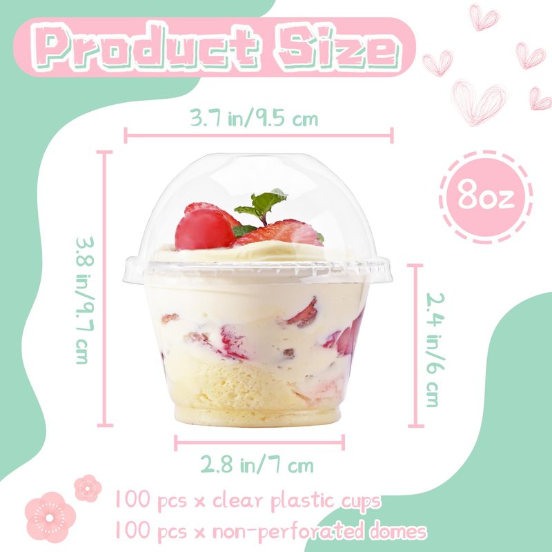 Panxxsen 100 Pcs 8oz Clear Plastic Cups with No Hole Dome Lids,Disposable Parfait Cups with Dome Lids,PET Dessert Cup,Fruit Cup for Dessert Salad and Fruit