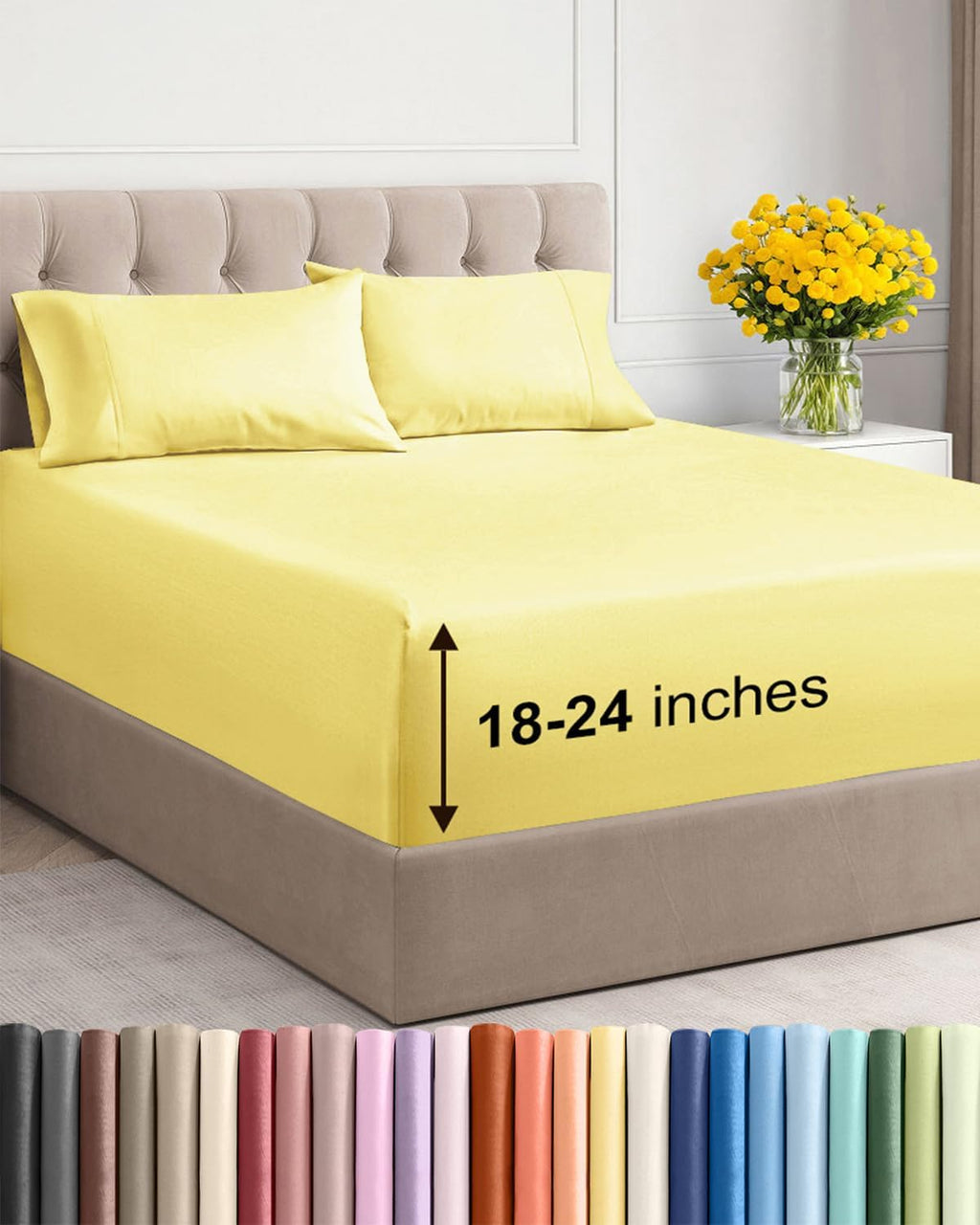 Skiennix Extra Deep Twin Sheet Set - 4 Piece Breathable Cooling Bedding - Soft, Wrinkle-Free Yellow