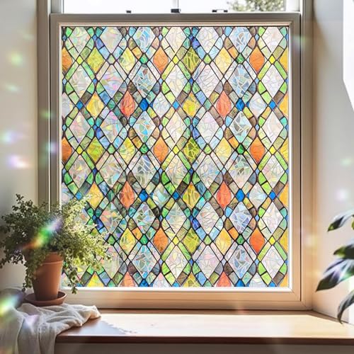 Rainbow Stained Glass Window Film - 17.5" x 78.7" Non-Adhesive
