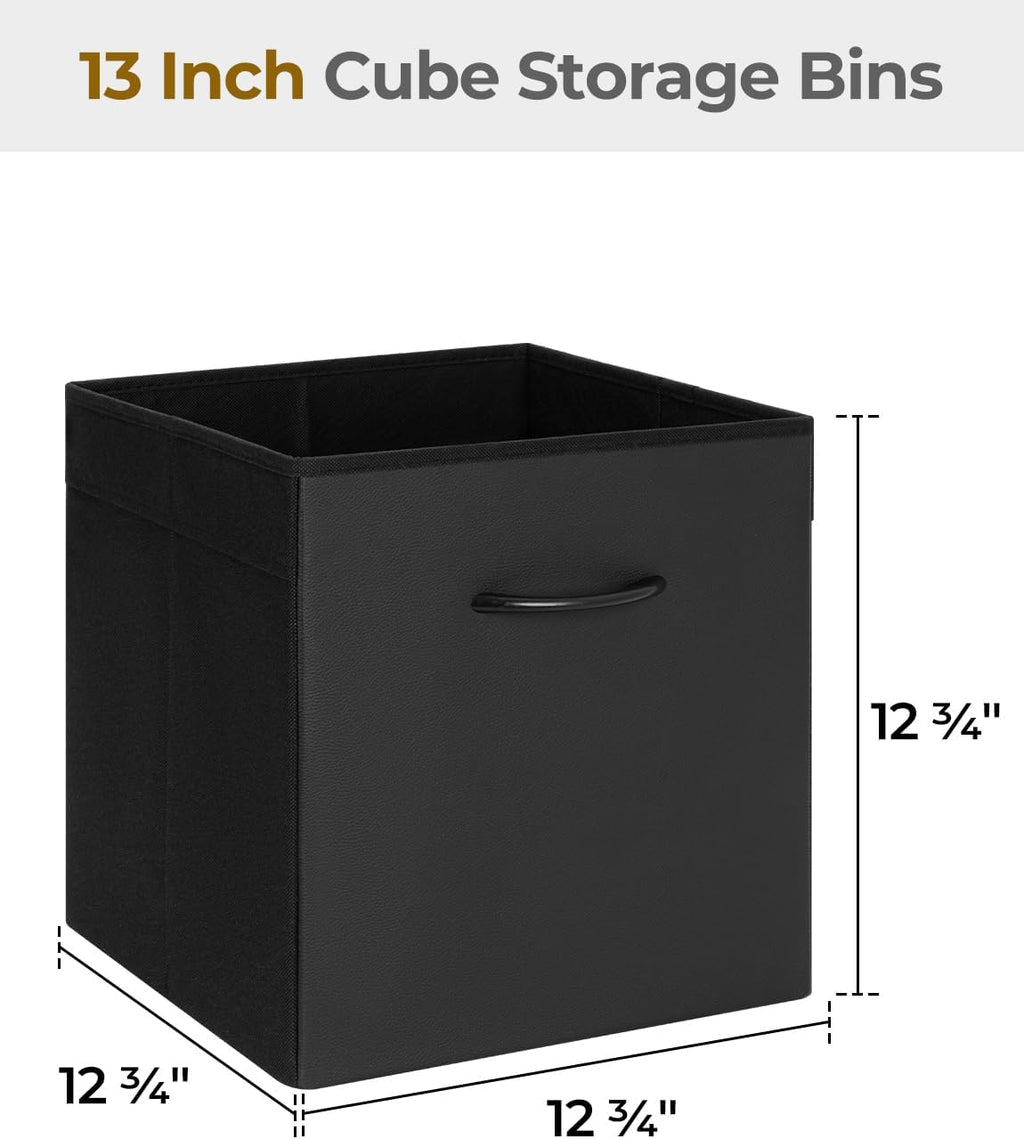 StorageWorks Black Storage Cubes - 13-Inch Leather Bins with Handles | Collapsible 4-Pack for Organizing Shelves and Closets