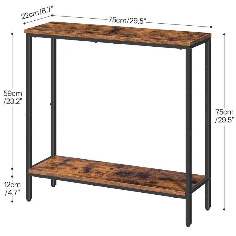 HOOBRO 29.5" L Narrow Console Table, Sofa Table Behind Couch with 2-Tier Storage Display Shelves, 8.7" D Small Entryway Table for Hallway, Foyer, Living Room, Bedroom, Rustic Brown and Black BF22XG01