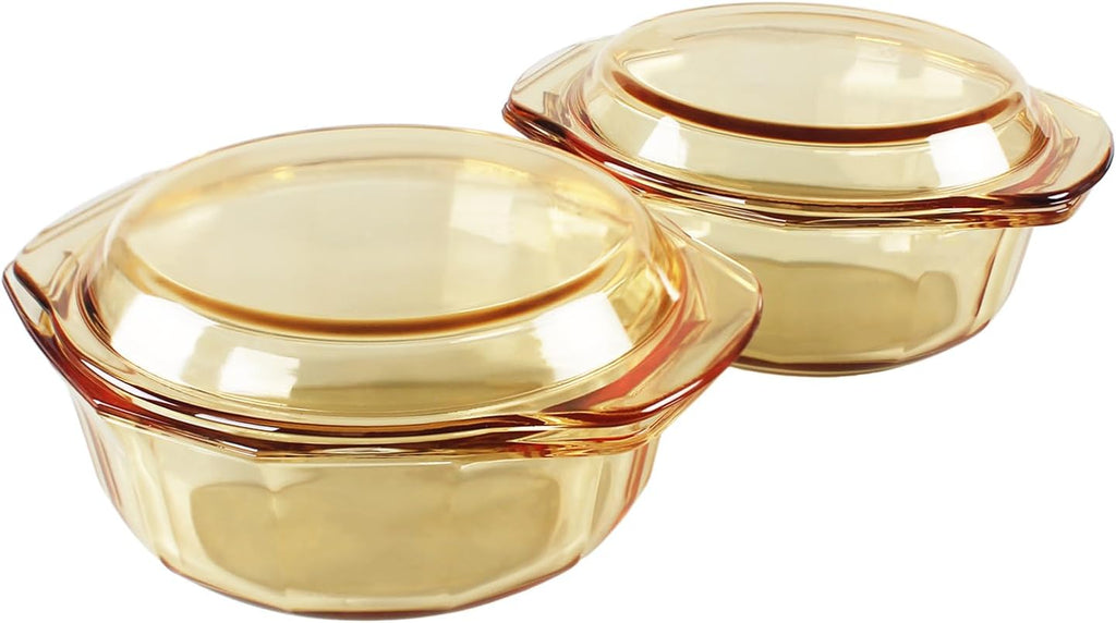Regine Switzerland Glass Casserole Dish - 27oz Round Baking Dish with Lid & Handles | Oven Safe Cookware