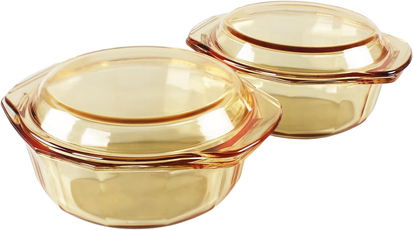 Regine Switzerland Glass Casserole Dish - 27oz Round Baking Dish with Lid & Handles | Oven Safe Cookware