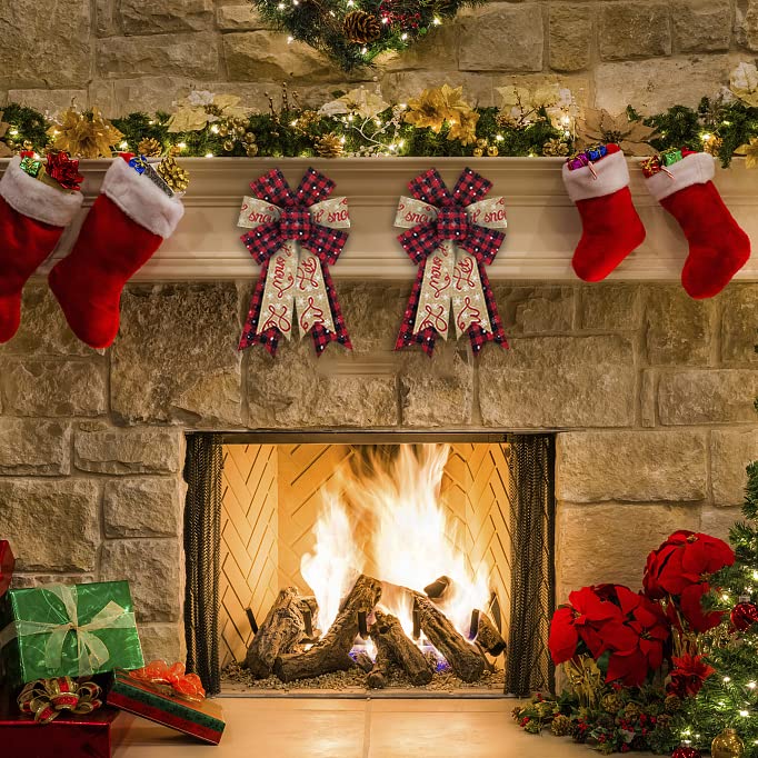 ALIBBON Red Plaid 2Pcs Christmas Bows for Wreaths - Burlap Indoor/Outdoor Front Door Decor