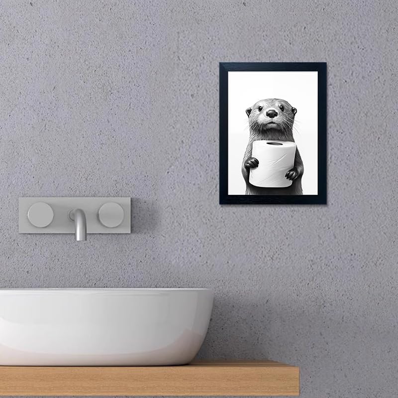 Funny Raccoon Bathroom Wall Art Framed Black and White Canvas Print 8x10