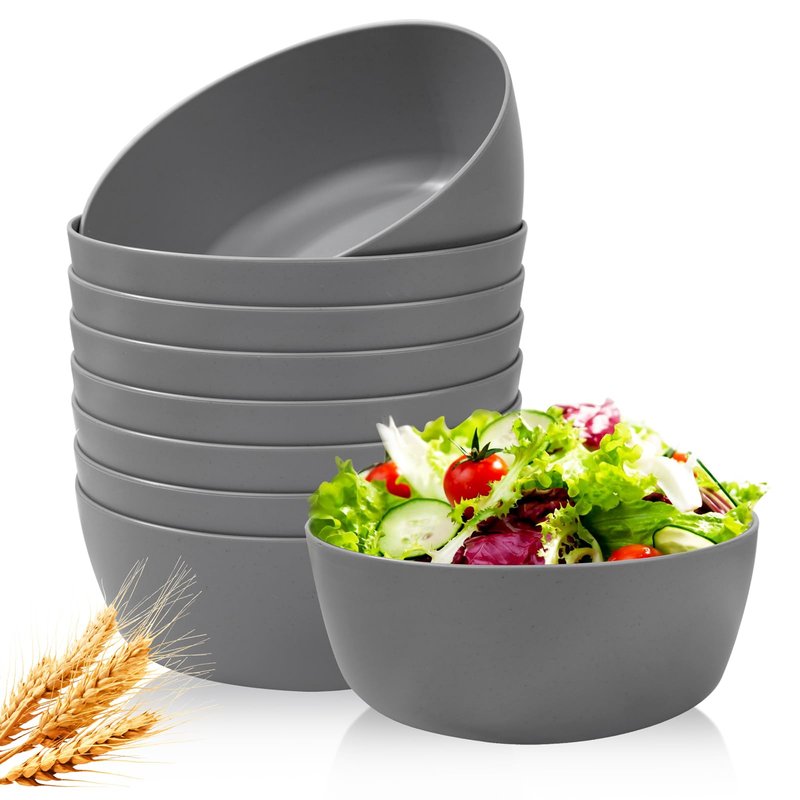 EI 8pcs Wheat Straw Bowls,28oz Reusable Cereal Bowls,Unbreakable Plastic Bowls,Premium Wheat Straw Bowls Set,Microwave and Dishwasher Safe Lightweight Fruit/Salad/Soup Bowls for Picnic,Halloween