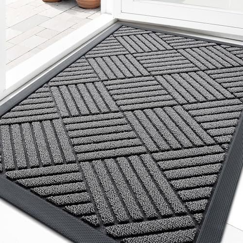 Heavy-Duty Front Door Mat, 29.5x17 Inch Waterproof Dirt Trapper - Grey
