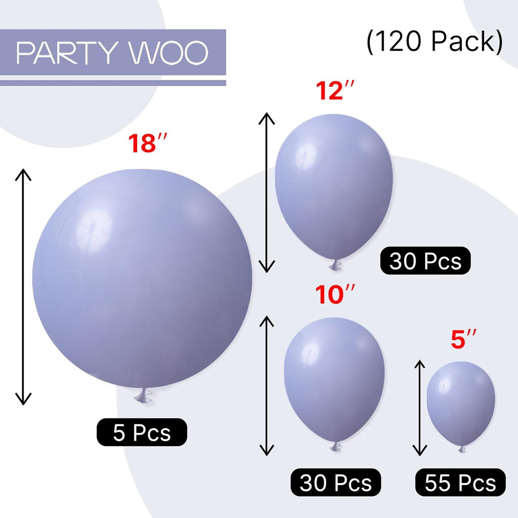 PartyWoo Dusty Blue Balloons - 120-Piece Boho Balloon Arch Kit for Baby Showers & Birthdays | 5-18 Inch Sizes