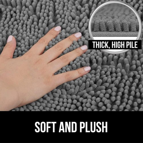 GORILLA GRIP Chenille Bath Rug Set - Gray Bath Rug (24x17) & Toilet Lid Cover (17.5x15) - Machine Washable