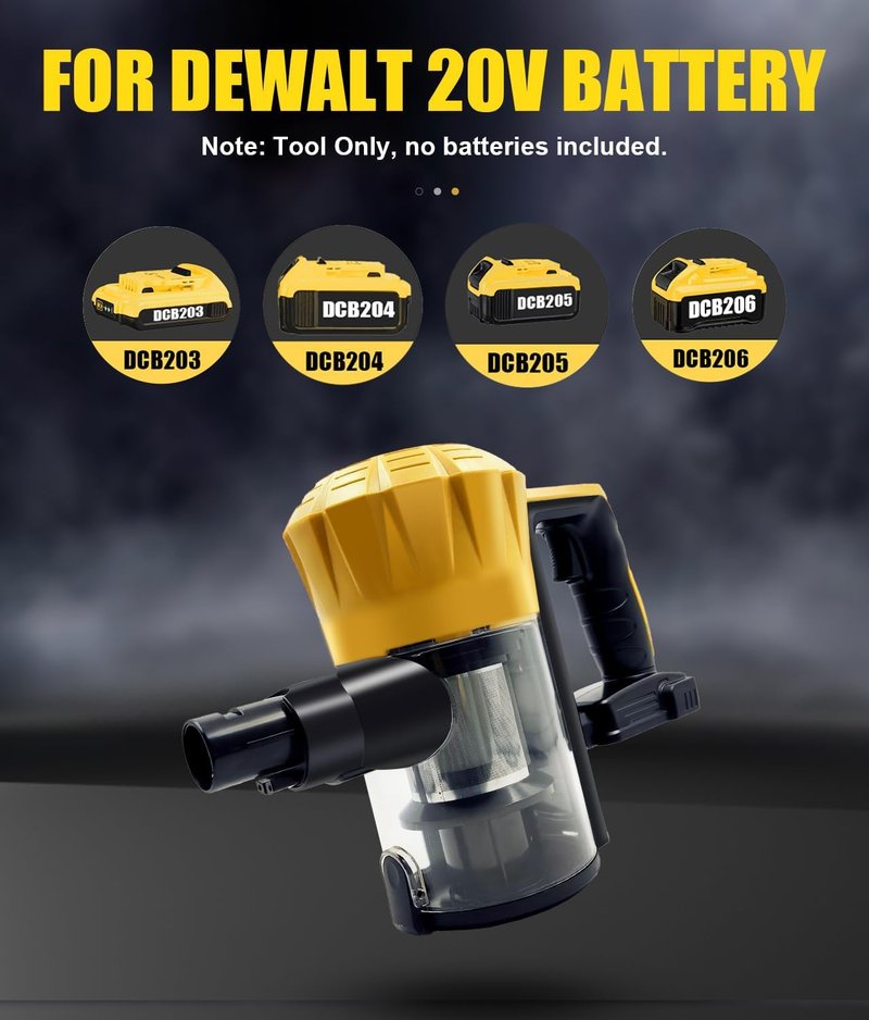 Cordless Vacuum Cleaner for Dewalt 20V Battery, 35KPA Lightweight Stick Vacuum with HEPA & Wall Bracket, 6-in-1 Vacuum Cleaners for Home Carpet Pet Hair Hardwood Floor (No Battery)