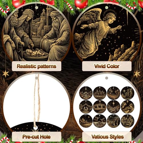 60 Pcs Nativity Scene Christmas Ornaments Wooden Decorations Bulk Set