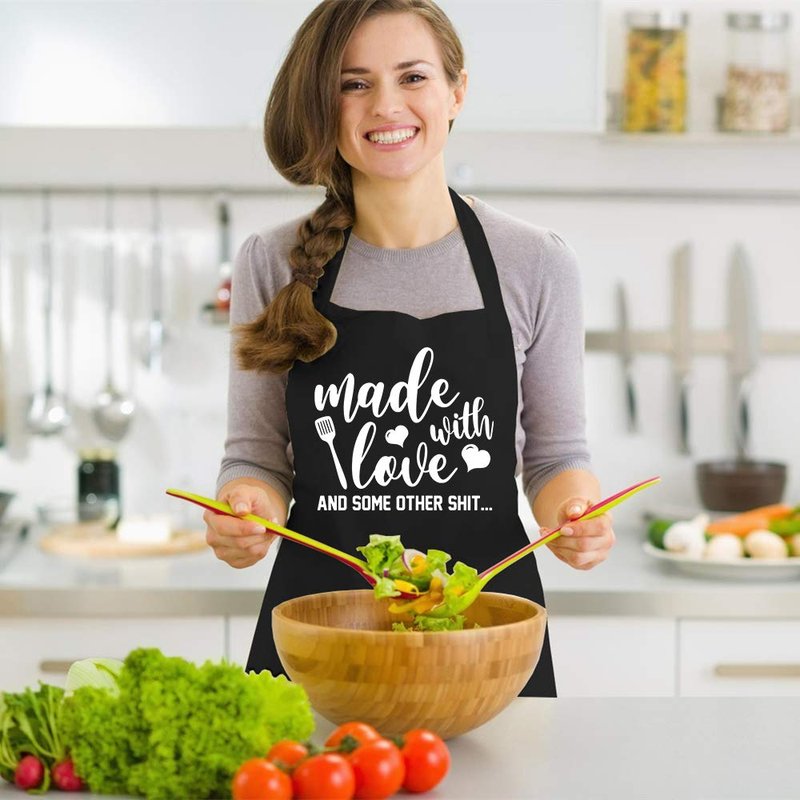 Saukore Funny Aprons for Women Men, Novelty Kitchen Cooking Apron with 2 Pockets, Cute Baking Gifts for Bakers, Birthday Mothers Day Apron Gift for Mom Wife Husband Sister Daughter Grandma