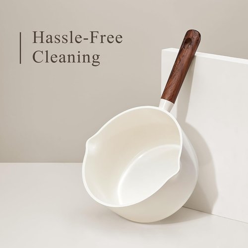 CAROTE Ceramic Nonstick Saucepan Set - 2QT & 3QT with Lid & Ladle | Easy to Clean, Induction Compatible, PFAS Free, White