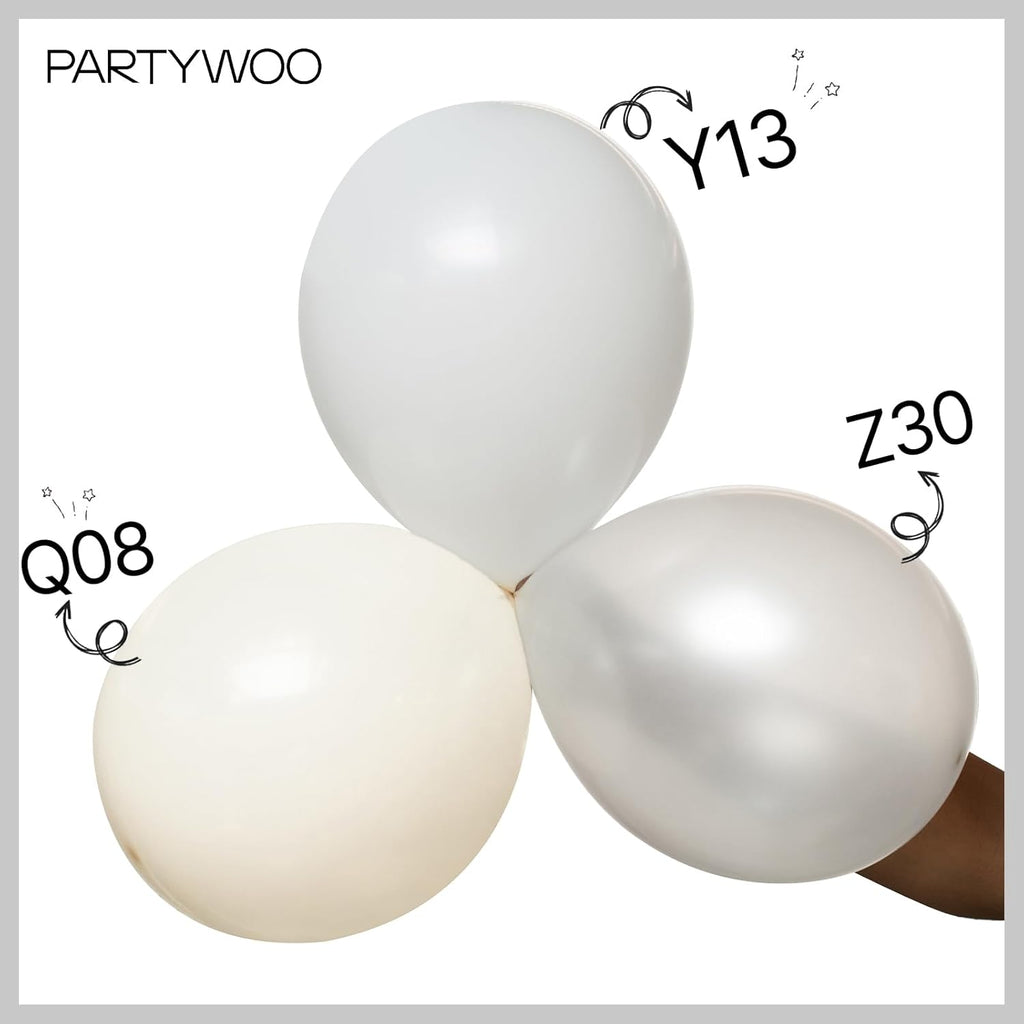 PartyWoo Pearl White Balloons - 100pcs 12-Inch Metallic Latex for Weddings, Anniversaries & Celebrations