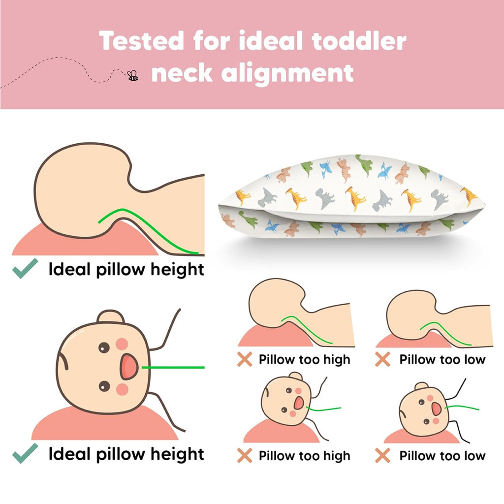 My Little Dreamy Toddler Pillow - Organic Cotton Travel Bed Pillow with Soft, Breathable Pillowcase | 13x18 Inches, Machine Washable for Ages 2-5 (Roarsome)