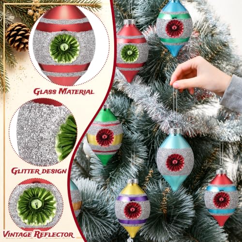 Soulchen Multi-Color Retro Christmas Glass Finial Ornaments Set of 8 with Reflectors