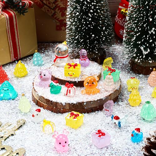 50 Pcs Luminous Christmas Mini Resin Figurines - Christmas Figurines Style (JUNEBRUSH brand)