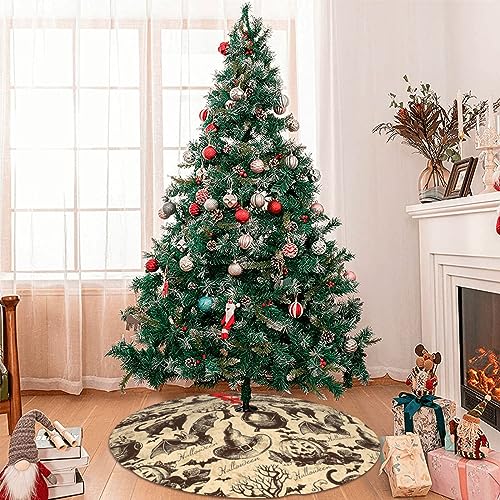 Vintage Halloween Black Cat Bat Witch Christmas Tree Skirt Floor Mat