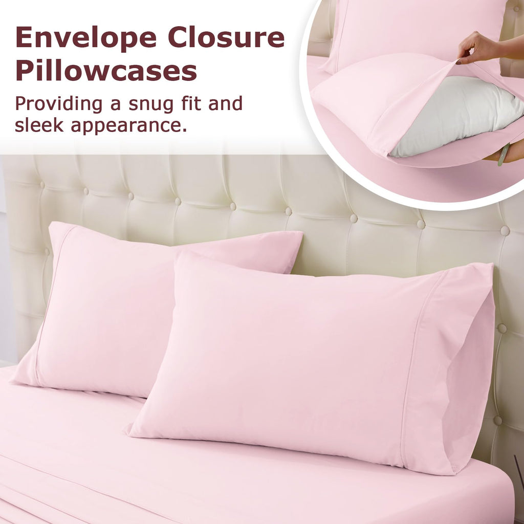 Homilay Queen Size Bed Sheet Set - 4 Piece Soft Microfiber Sheets with Deep Pockets, Cooling Technology, and Wrinkle-Free Pillowcase. Hotel-Quality, Durable Bedding, Light Pink