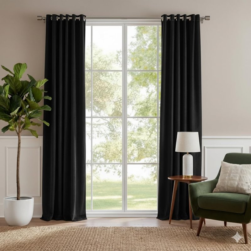 RYB HOME Black Velvet Curtains 96 inches, Soft Thick Velvet Drapes with Rustproof Grommet Room Darkening Noise Reducing Privacy Blinds for Closet Living Room Studio, W52 x L96 inches, 1 Pair