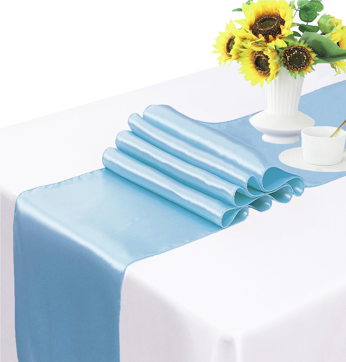 Skiennix Satin Baby Blue Chair Sashes - 50 Pack 7x108 Inches Light Blue Ties for Weddings & Parties