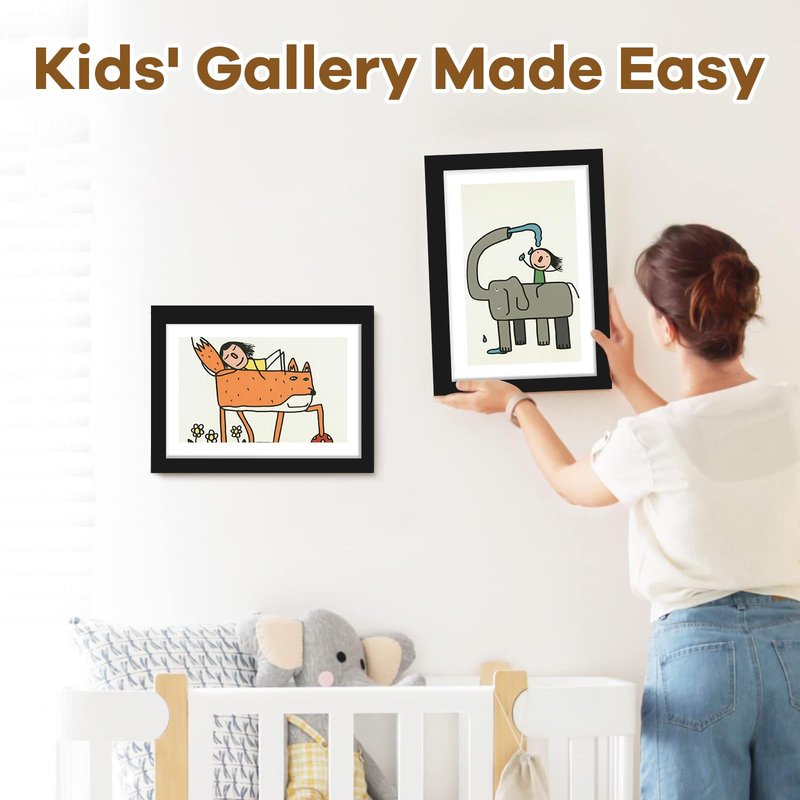 NEUERMOND 1 Pack Kids Artwork Frames 10x12.5 Inch Changeable Kids Art Frame with Front Opening for Art Display, Horizontally Vertically Wall Mount for Kids Drawing & School Projects (Wood)