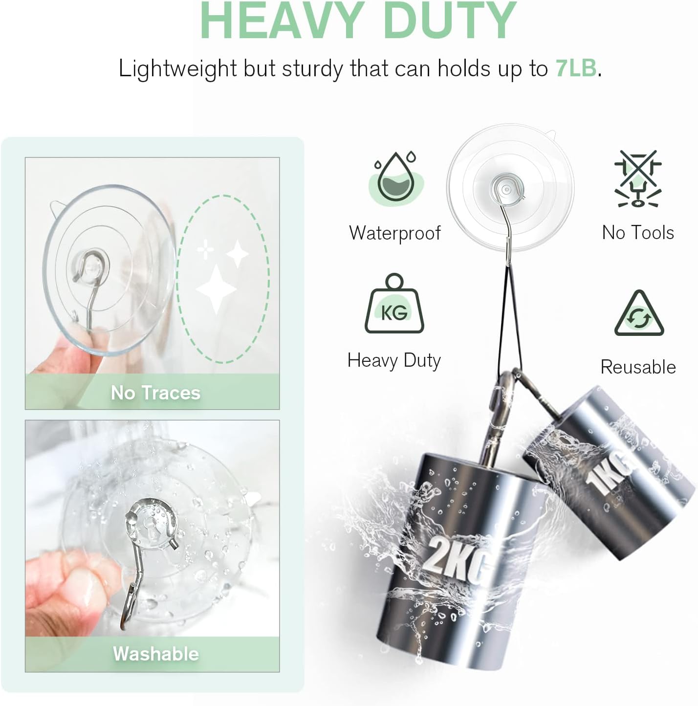 VIS'V Suction Cup Hooks - 2.5 Inch Large Clear Suction Cups with Metal Hooks | Removable & Reusable, 10 Pcs