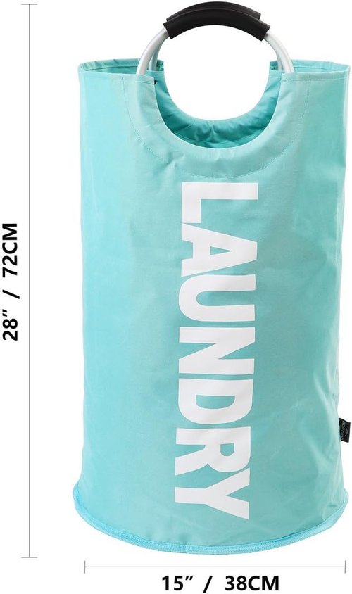 DOKEHOM Large Collapsible Laundry Basket - 82L Freestanding Clothes Hamper in Light Blue