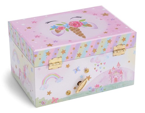 Jewelkeeper Musical Jewelry Box for Girls with Spinning Unicorn, Glitter Rainbow and Stars Design Music Box for Necklace, Earrings, and Accessories, Plays The Beautiful Dreamer Tune