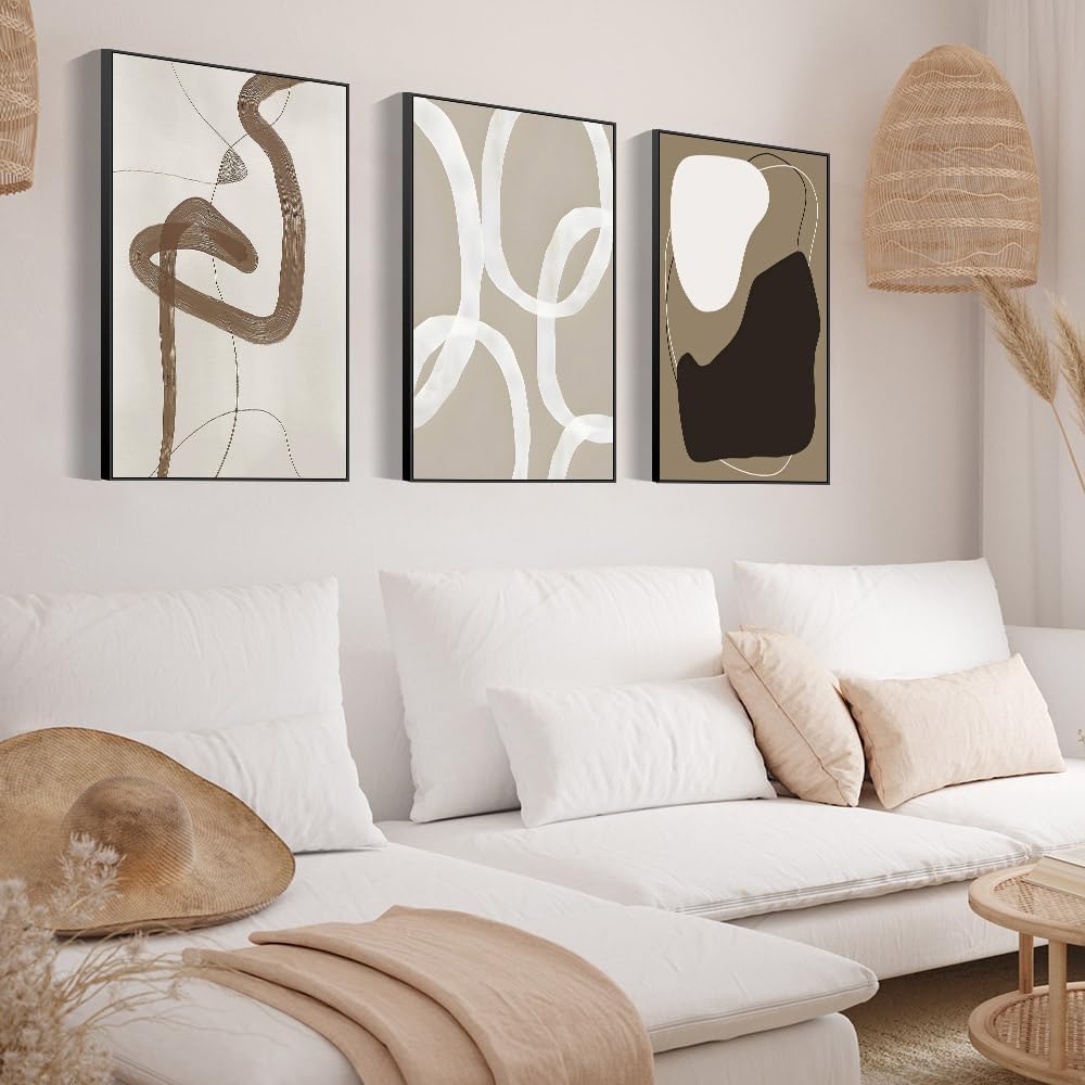 Skiennix Framed Canvas Wall Art Set - Abstract Paint Strokes in Black, White & Grey | 24"x32" | Modern Minimalist Decor for Living Room & Office