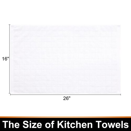 Mordimy 100% Cotton Terry Cloth Kitchen Towels, Super Soft and Absorbent Dish Towels for Drying, Checkered Designed Hand Towels for Kitchen, 16 x 26 Inches, 4 Pack, White