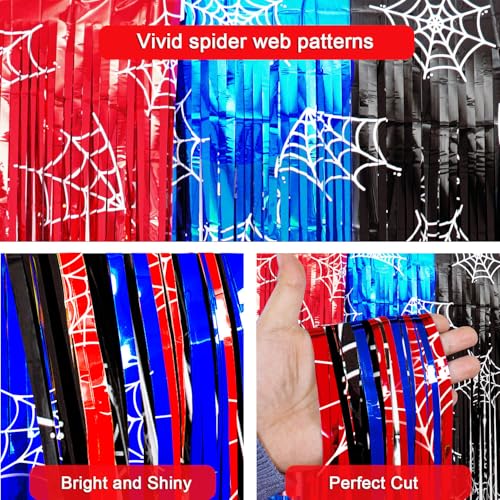 Spider Web Foil Fringe Curtains - 2 Pack Metallic Tinsel Photo Backdrop