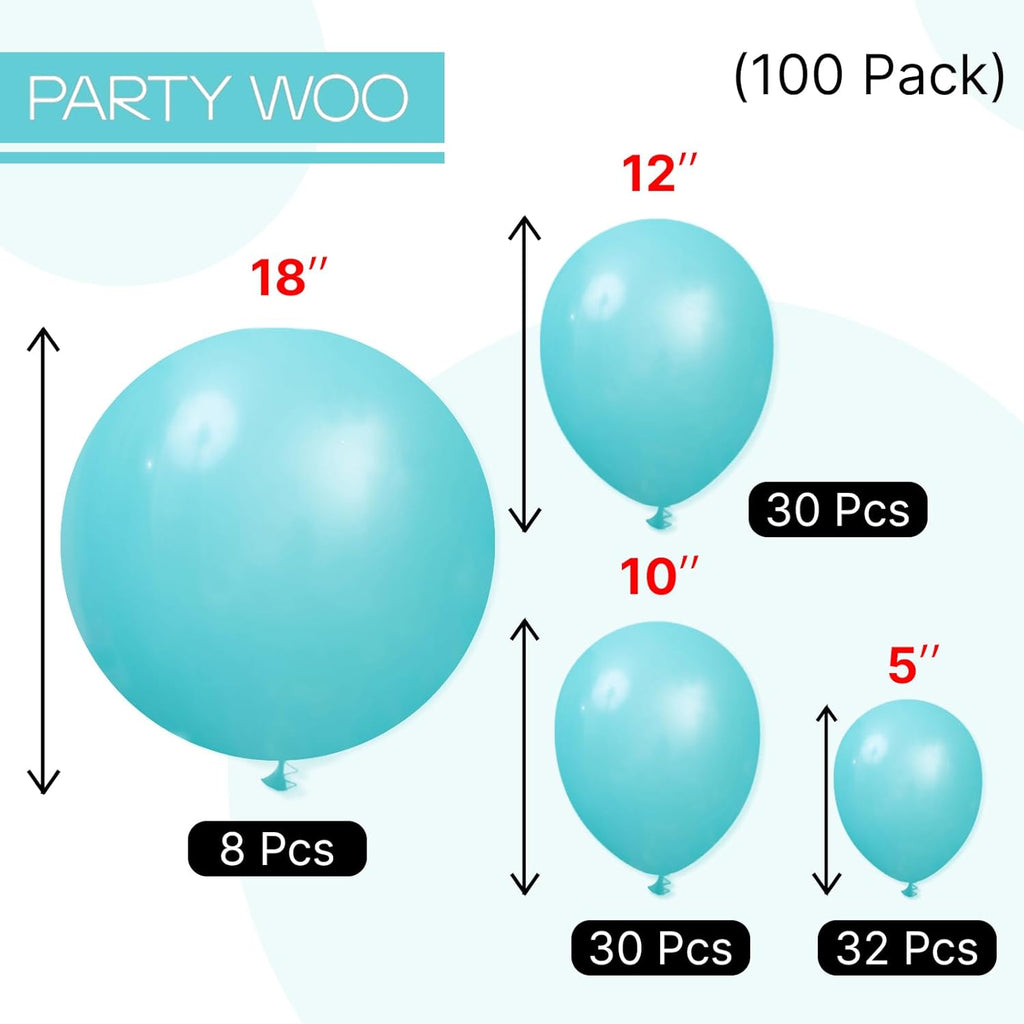 PartyWoo Teal Balloons - 100-Piece Pack in 5, 10, 12 Inch Sizes | Perfect for Baby Showers & Birthday Parties